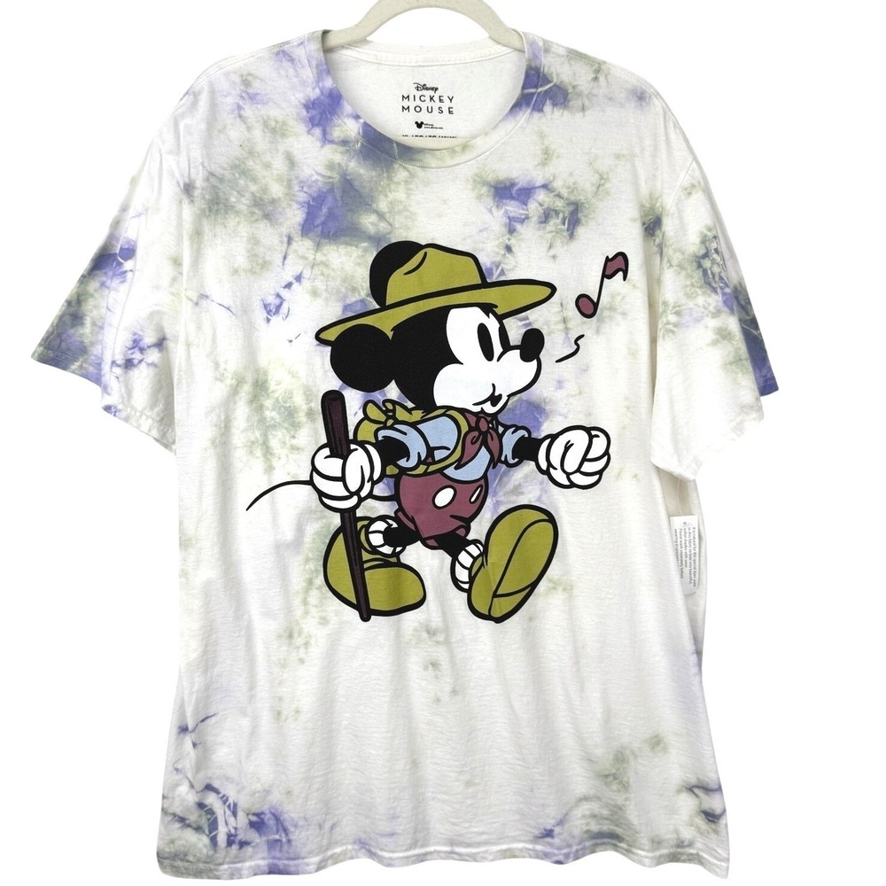 Disney Men Mickey Mouse Camping Graphic T-Shirt Size XL Retro Tie Dye Cotton New - Picture 2 of 9